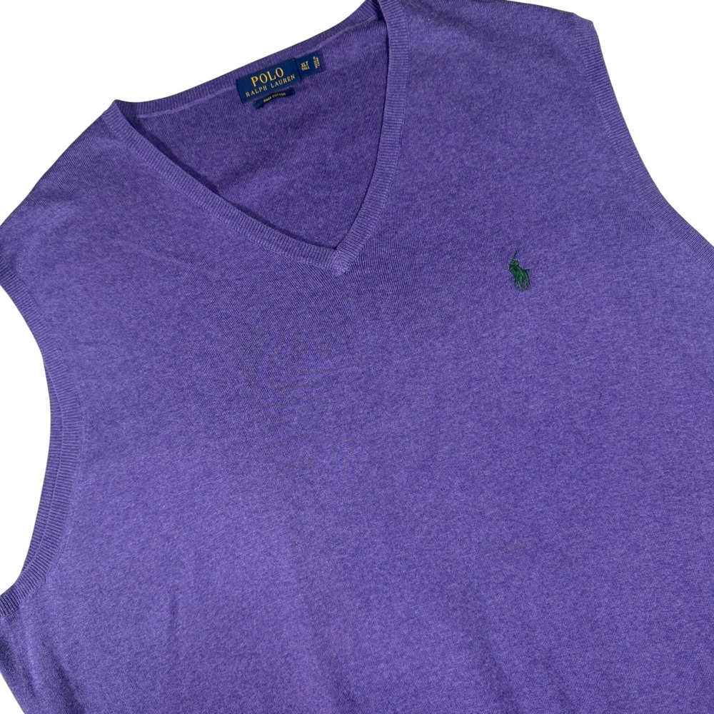 Polo Ralph Lauren Pima Cotton Sweater Vest Mens XLT Purple V-Neck Pony Logo
